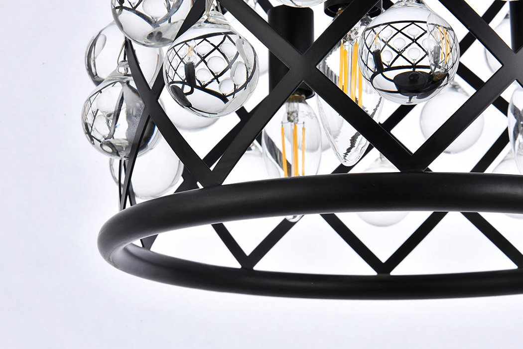 Elegant Crystal Grid Hoop 3 Light Chandelier - Matte Black, L 12" (1213D12MB-RC)