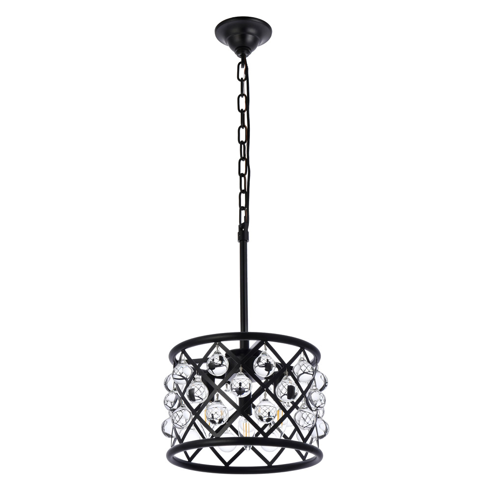 Elegant Crystal Grid Hoop 3 Light Chandelier - Matte Black, L 12" (1213D12MB-RC)