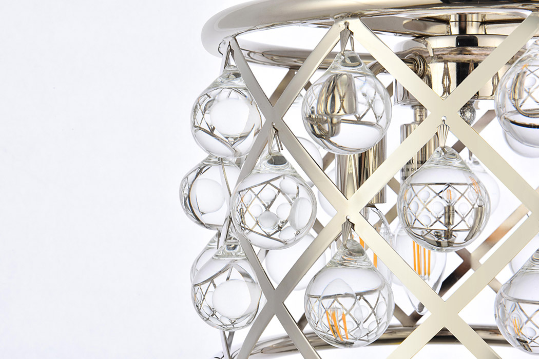 Elegant Crystal Grid Hoop 3 Light Chandelier - Polished Nickel, L 12" (1213D12PN-RC)