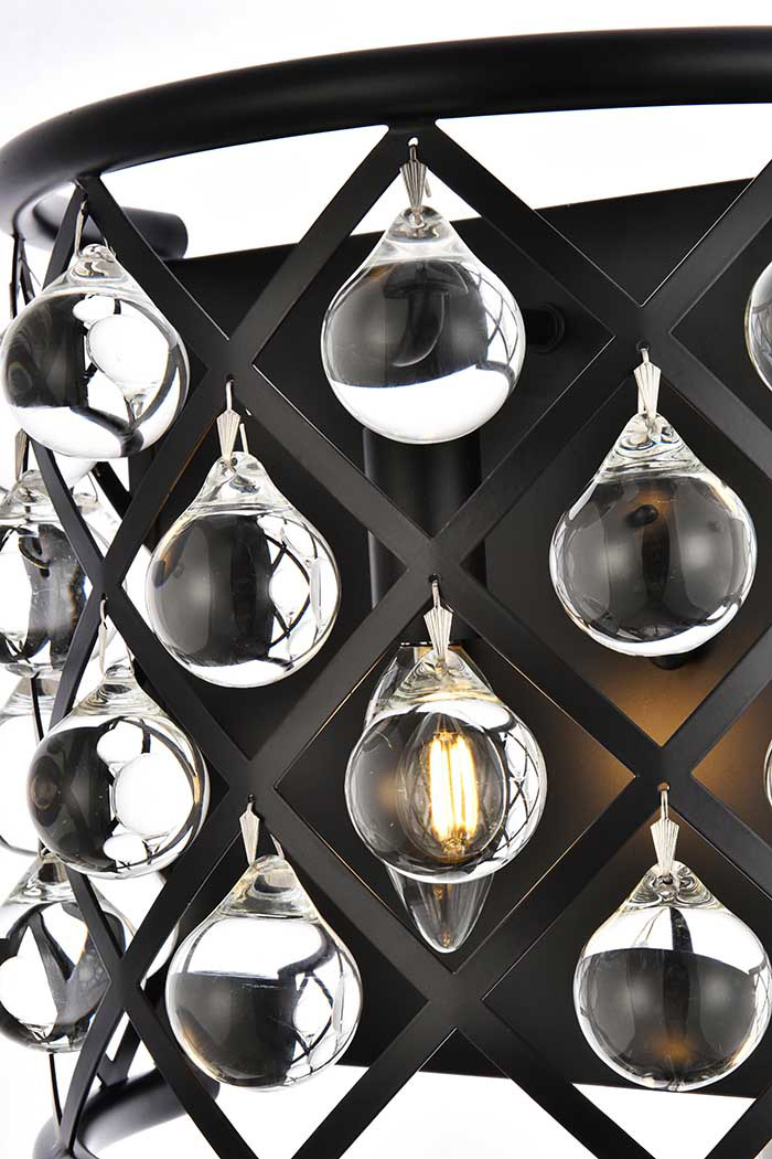 Elegant Crystal Grid 1 Light 11.5" Glass Wall Sconce - Matte Black (1213W11MB-RC)