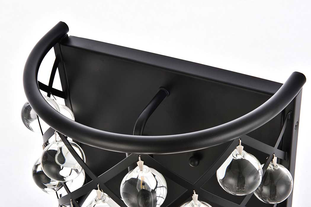 Elegant Crystal Grid 1 Light 11.5" Glass Wall Sconce - Matte Black (1213W11MB-RC)