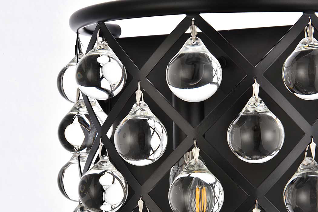 Elegant Crystal Grid 1 Light 11.5" Glass Wall Sconce - Matte Black (1213W11MB-RC)