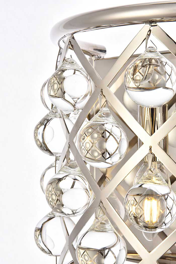 Elegant Crystal Grid 1 Light 11.5" Glass Wall Sconce - Polished Nickel (1213W11PN-RC)