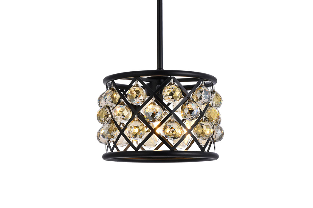 Elegant Crystal Grid Hoop 3 Light Chandelier - Matte Black/Gold, L 12" (1214D12MB-GT-RC)