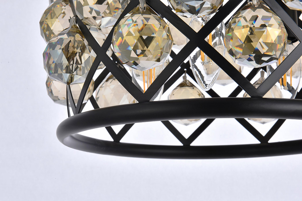 Elegant Crystal Grid Hoop 3 Light Chandelier - Matte Black/Gold, L 12" (1214D12MB-GT-RC)