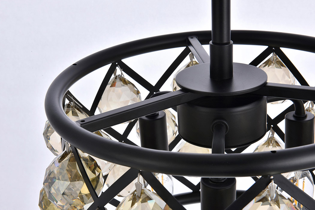 Elegant Crystal Grid Hoop 3 Light Chandelier - Matte Black/Gold, L 12" (1214D12MB-GT-RC)