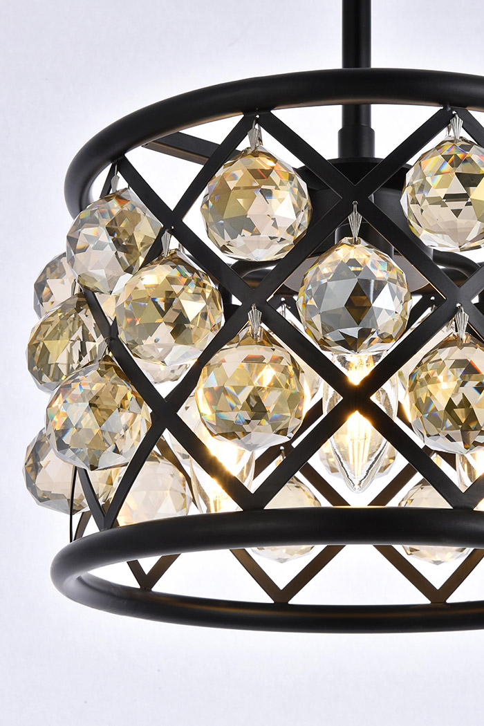 Elegant Crystal Grid Hoop 3 Light Chandelier - Matte Black/Gold, L 12" (1214D12MB-GT-RC)