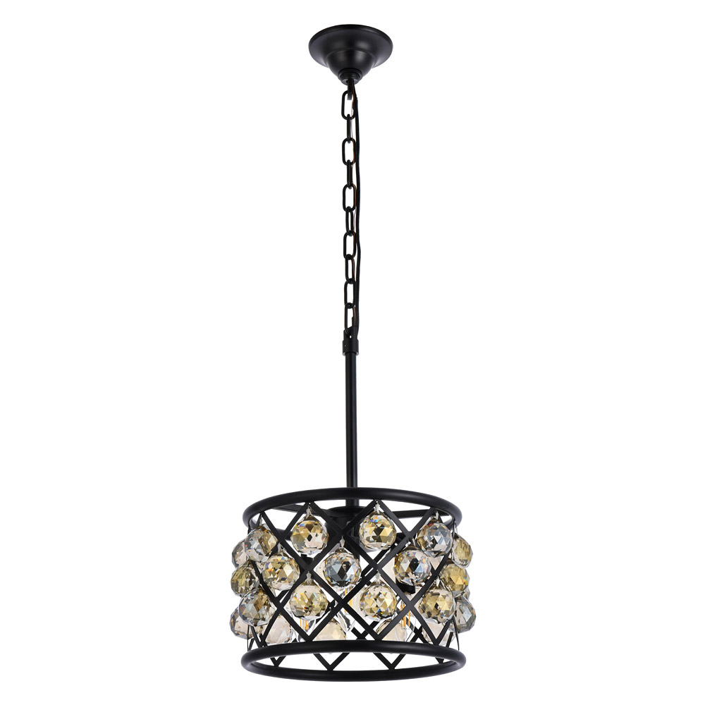 Elegant Crystal Grid Hoop 3 Light Chandelier - Matte Black/Gold, L 12" (1214D12MB-GT-RC)