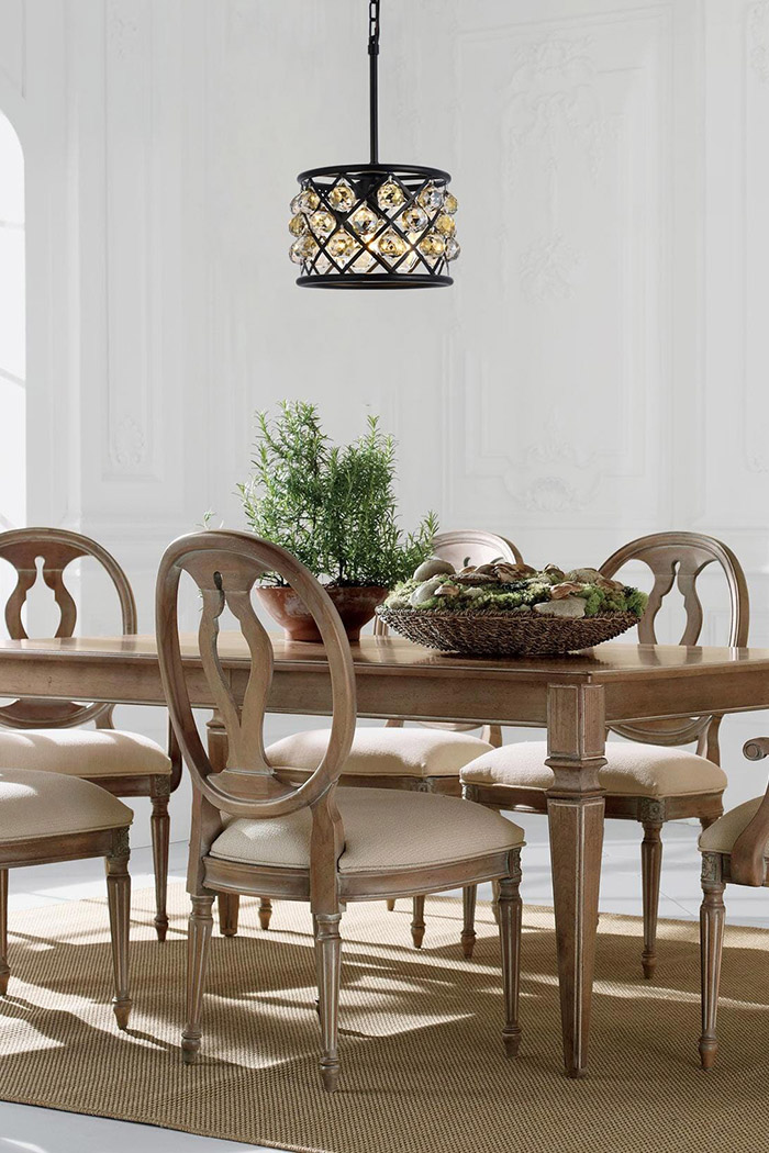 Elegant Crystal Grid Hoop 3 Light Chandelier - Matte Black/Gold, L 12" (1214D12MB-GT-RC)