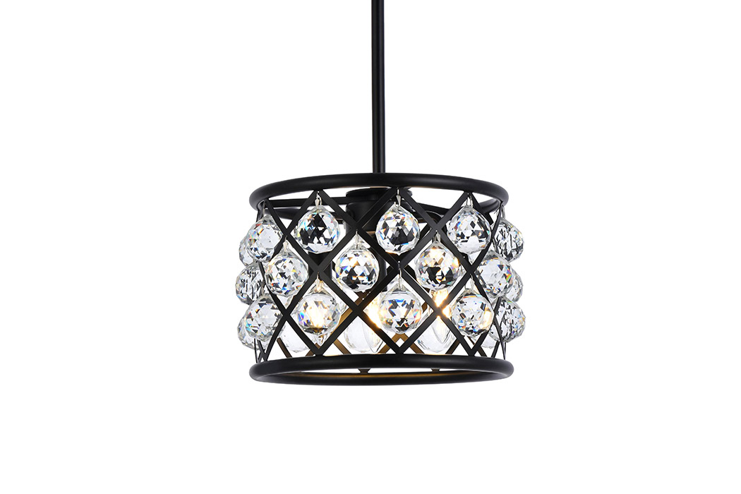 Elegant Crystal Grid Hoop 3 Light Chandelier - Matte Black, L 12" (1214D12MB-RC)