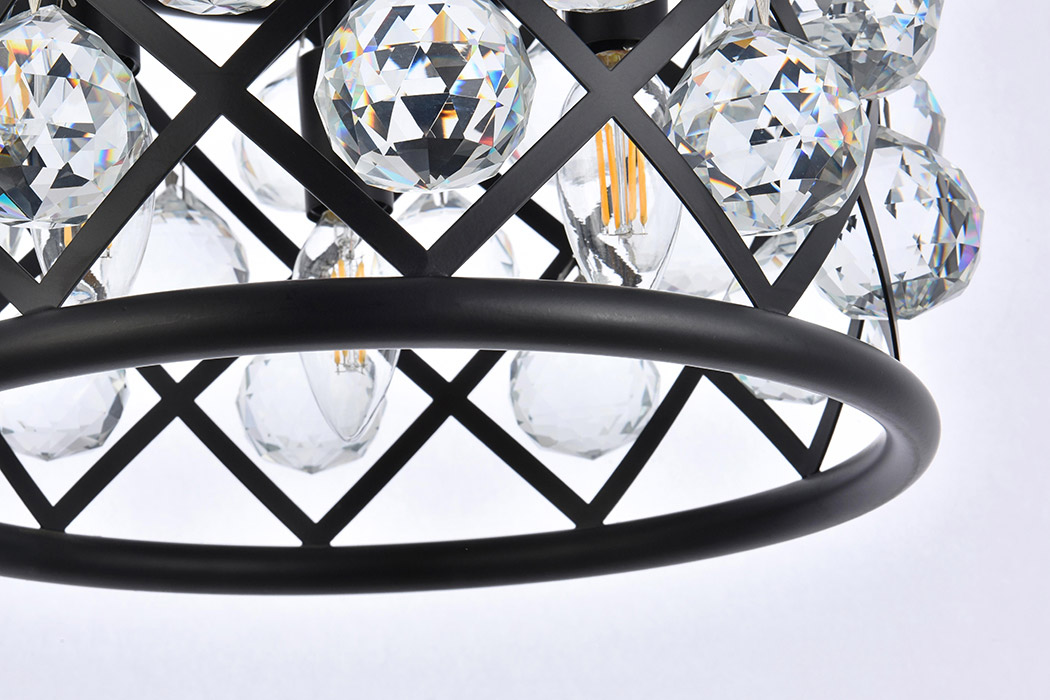 Elegant Crystal Grid Hoop 3 Light Chandelier - Matte Black, L 12" (1214D12MB-RC)