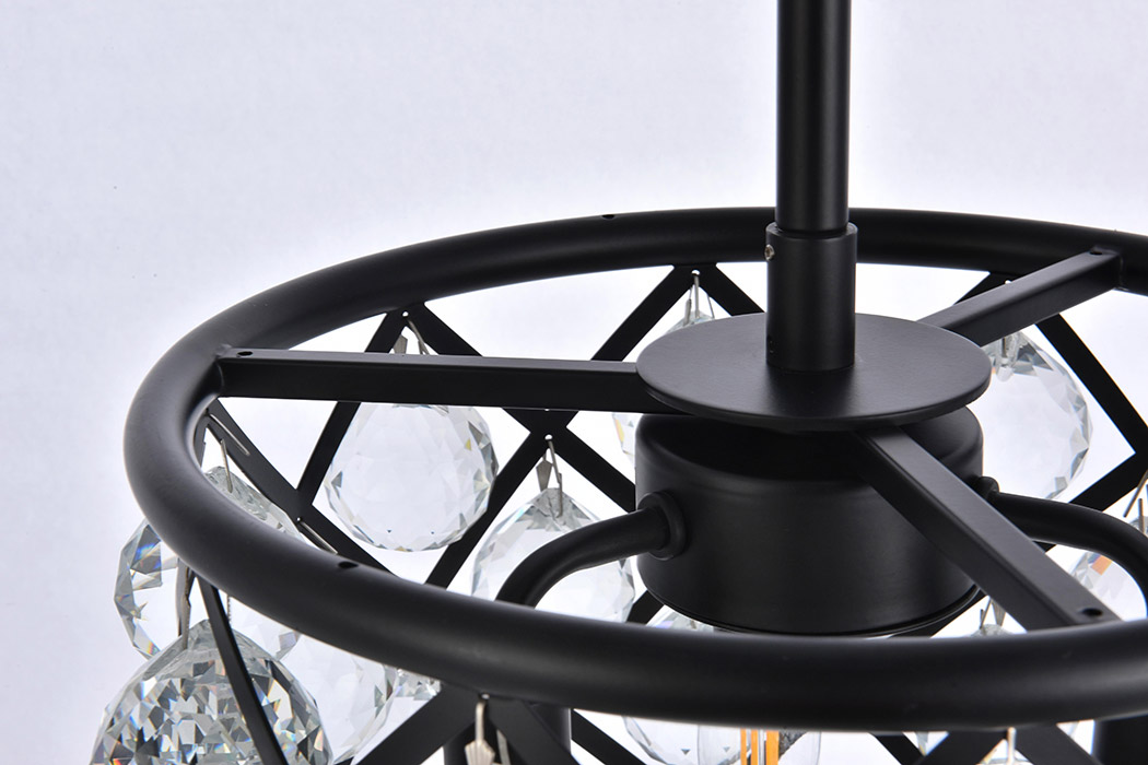 Elegant Crystal Grid Hoop 3 Light Chandelier - Matte Black, L 12" (1214D12MB-RC)