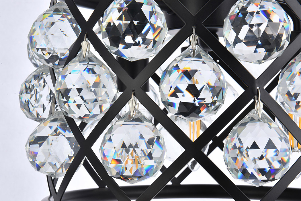 Elegant Crystal Grid Hoop 3 Light Chandelier - Matte Black, L 12" (1214D12MB-RC)