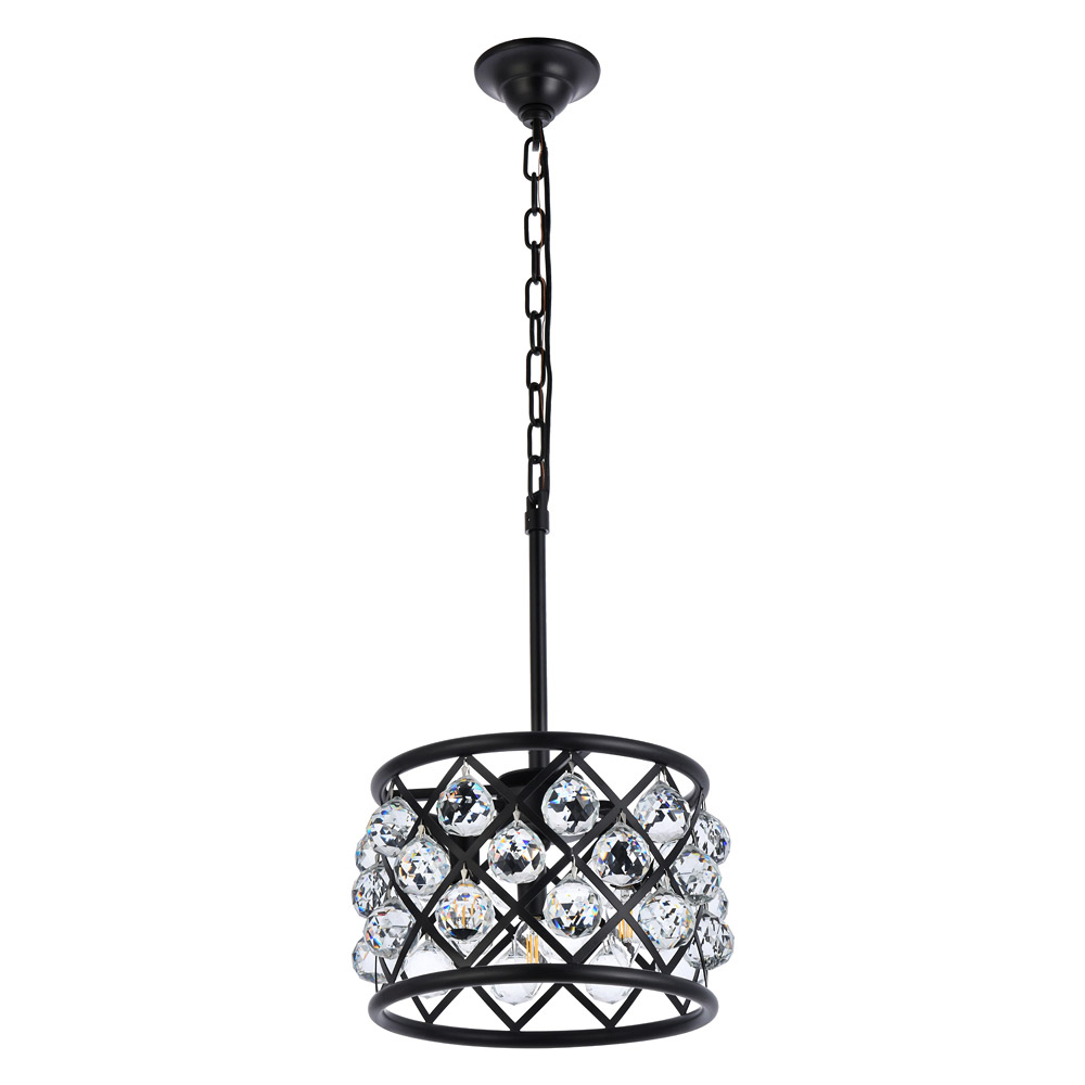 Elegant Crystal Grid Hoop 3 Light Chandelier - Matte Black, L 12" (1214D12MB-RC)
