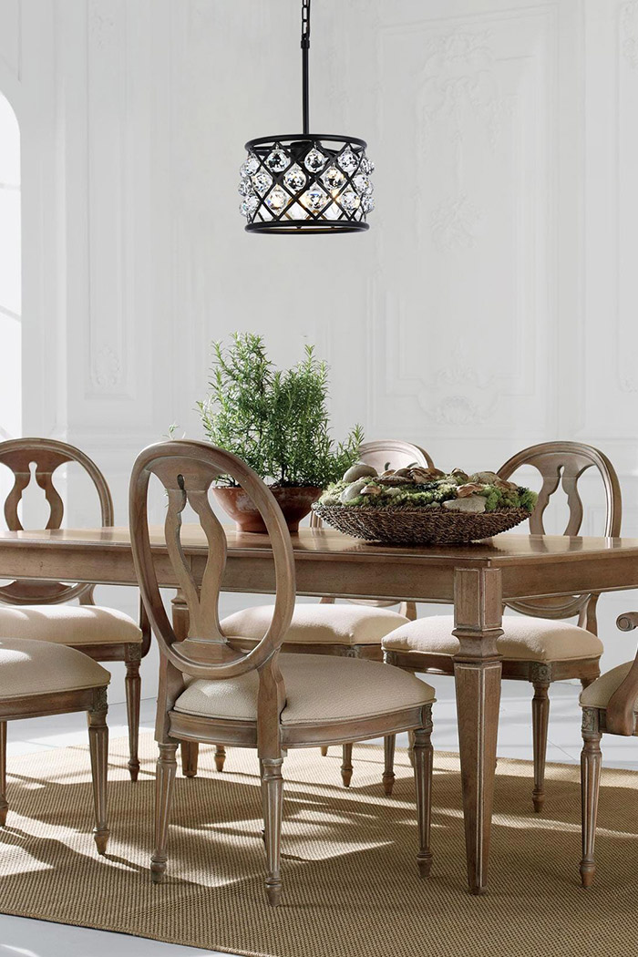 Elegant Crystal Grid Hoop 3 Light Chandelier - Matte Black, L 12" (1214D12MB-RC)