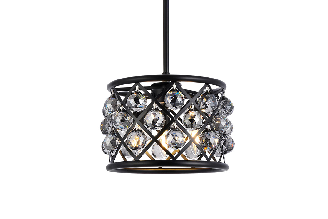 Elegant Crystal Grid Hoop 3 Light Chandelier - Matte Black/Silver, L 12" (1214D12MB-SS-RC)