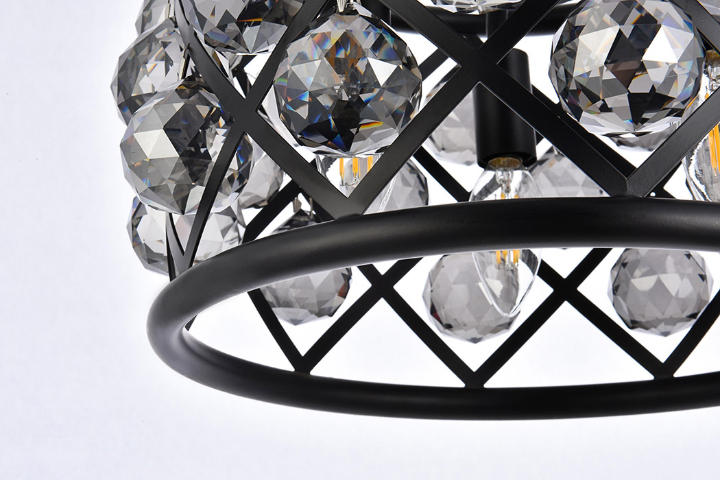 Elegant Crystal Grid Hoop 3 Light Chandelier - Matte Black/Silver, L 12" (1214D12MB-SS-RC)