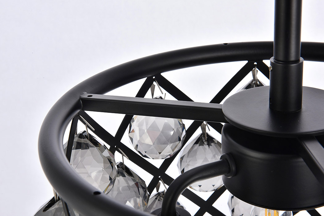 Elegant Crystal Grid Hoop 3 Light Chandelier - Matte Black/Silver, L 12" (1214D12MB-SS-RC)