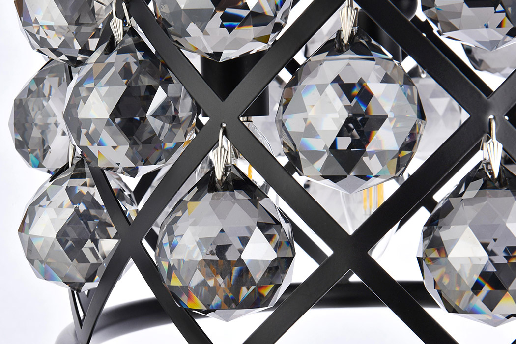Elegant Crystal Grid Hoop 3 Light Chandelier - Matte Black/Silver, L 12" (1214D12MB-SS-RC)