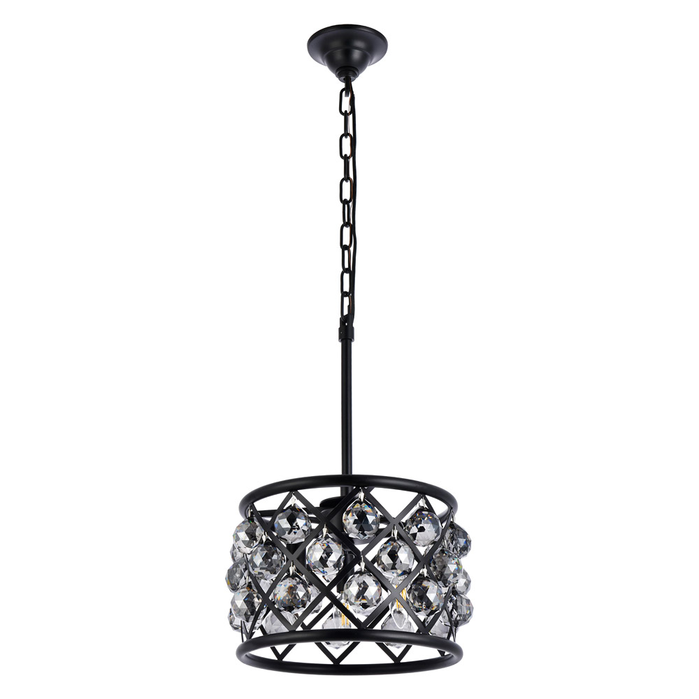 Elegant Crystal Grid Hoop 3 Light Chandelier - Matte Black/Silver, L 12" (1214D12MB-SS-RC)