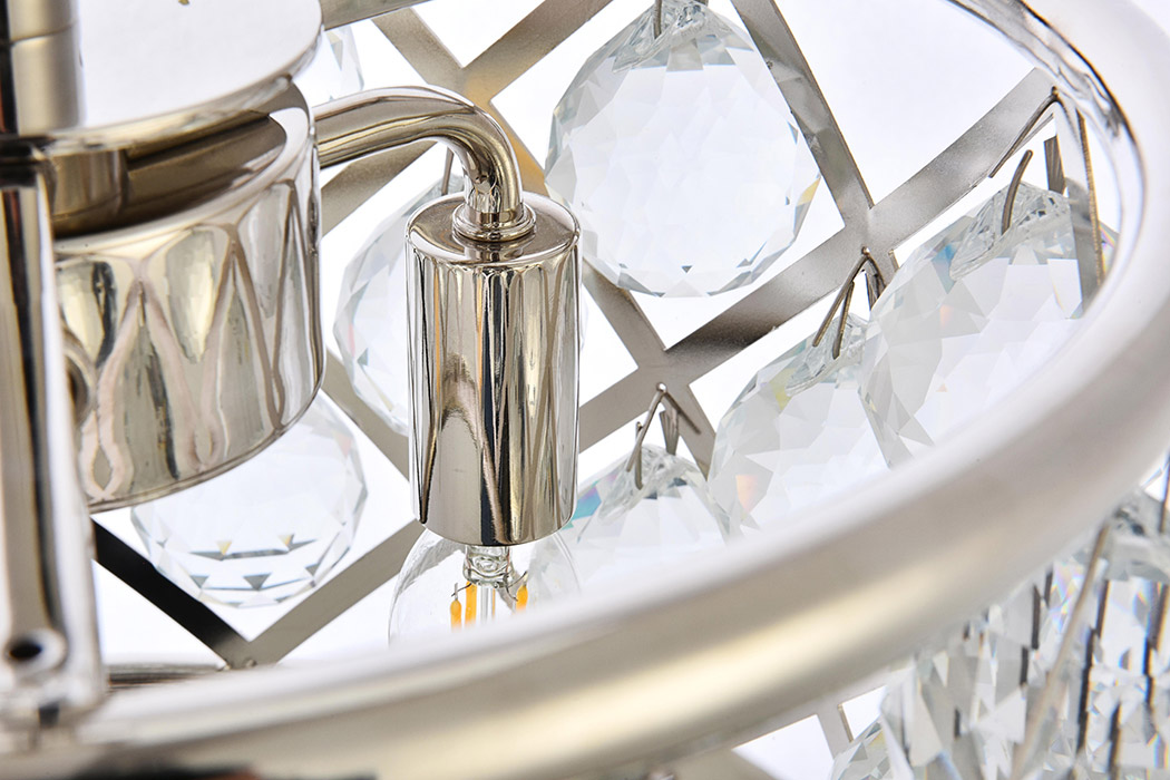 Elegant Crystal Grid Hoop 3 Light Chandelier - Polished Nickel, L 12" (1214D12PN-RC)
