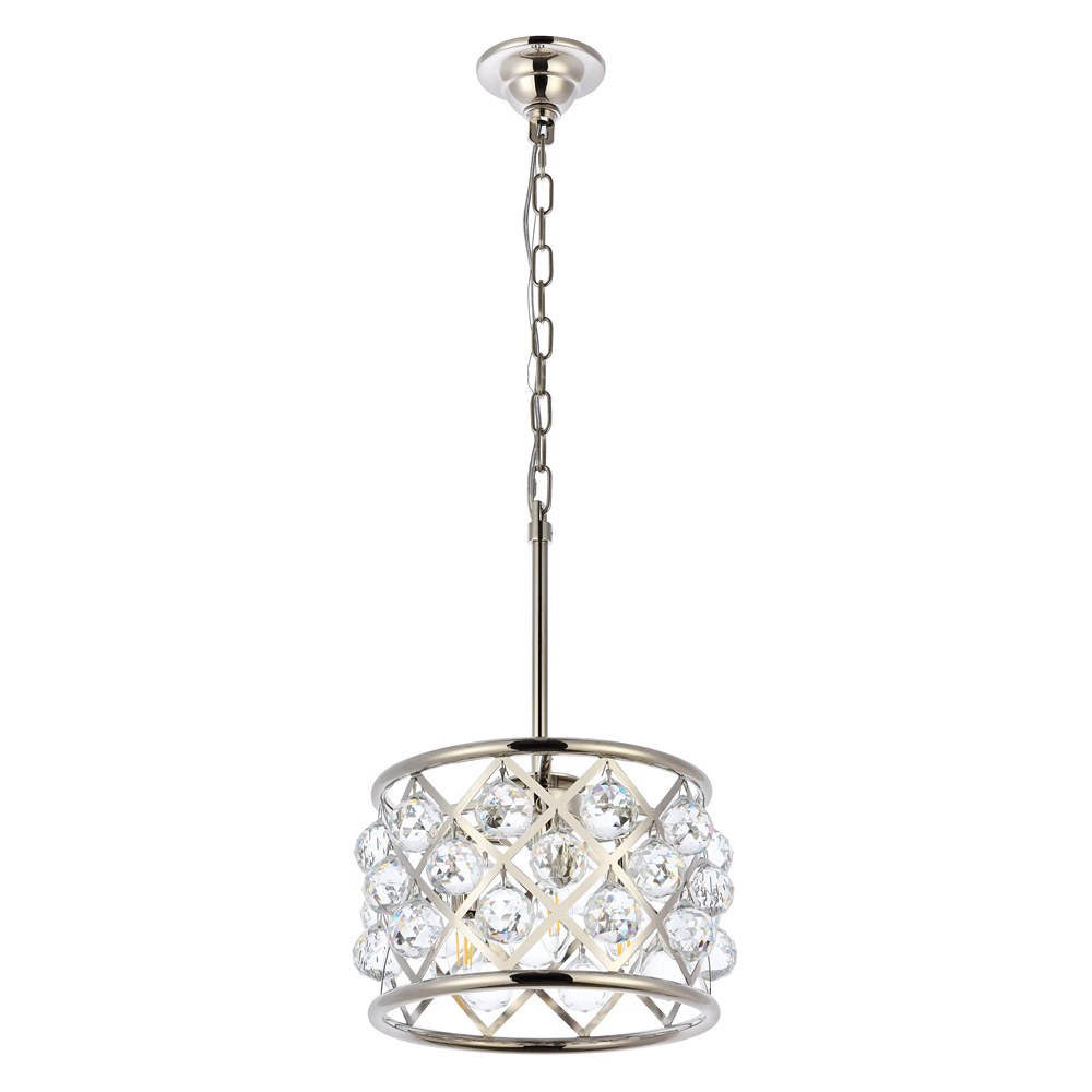 Elegant Crystal Grid Hoop 3 Light Chandelier - Polished Nickel, L 12" (1214D12PN-RC)