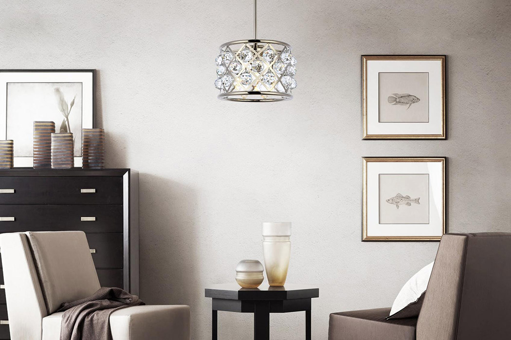 Elegant Crystal Grid Hoop 3 Light Chandelier - Polished Nickel, L 12" (1214D12PN-RC)