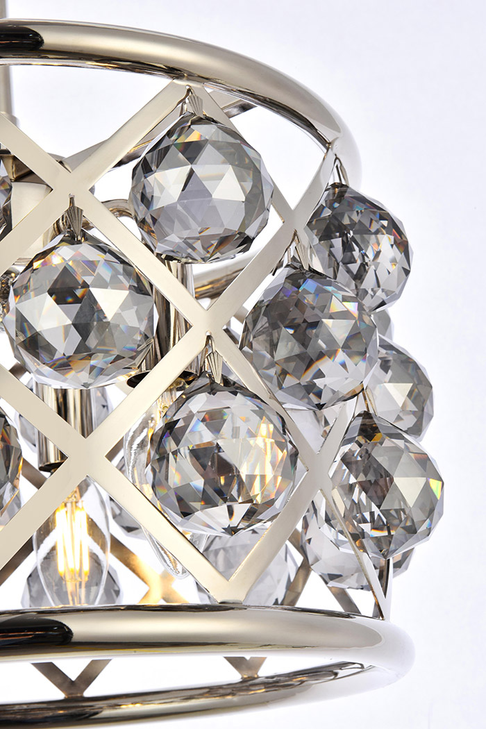 Elegant Crystal Grid Hoop 3 Light Chandelier - Polished Nickel/Silver, L 12" (1214D12PN-SS-RC)