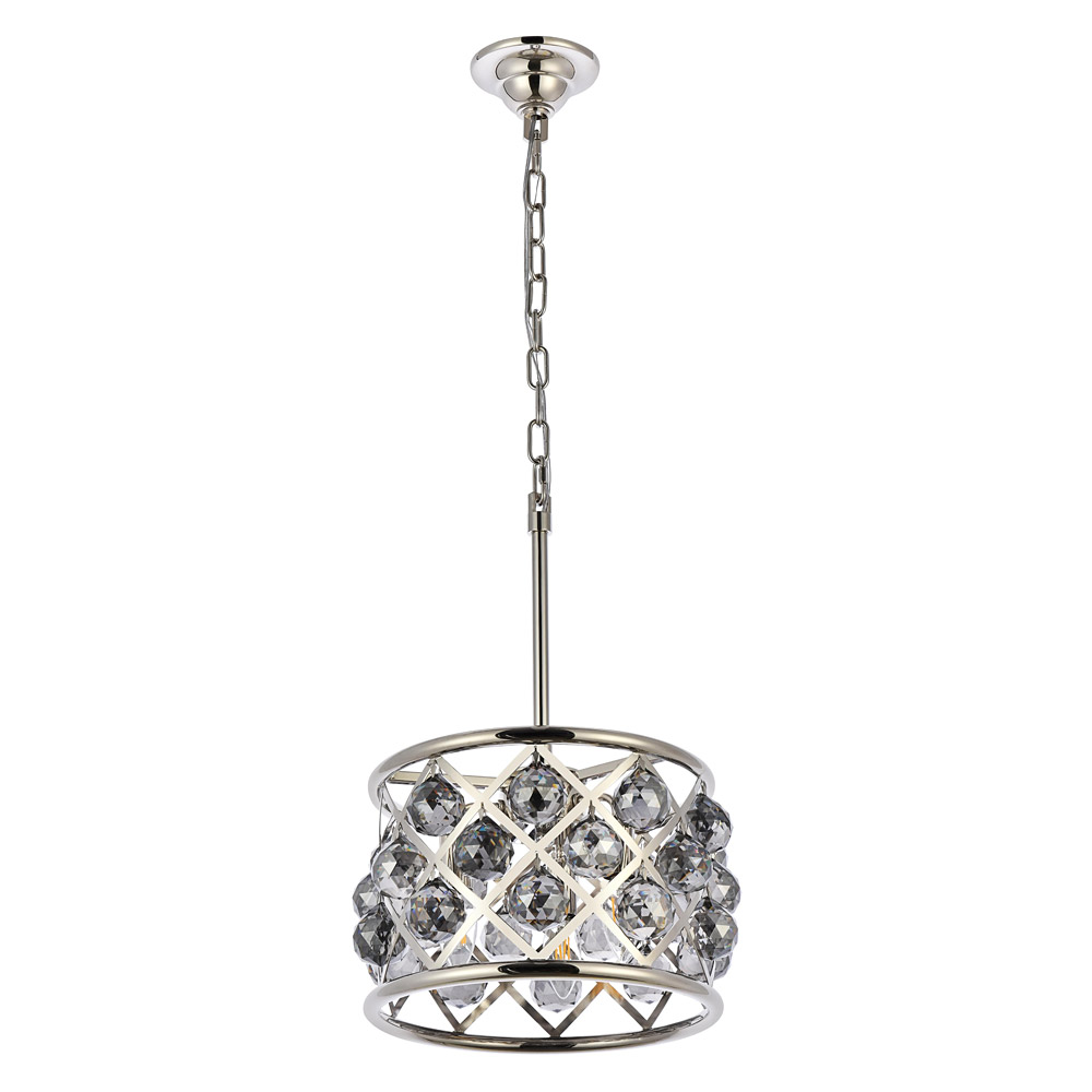 Elegant Crystal Grid Hoop 3 Light Chandelier - Polished Nickel/Silver, L 12" (1214D12PN-SS-RC)