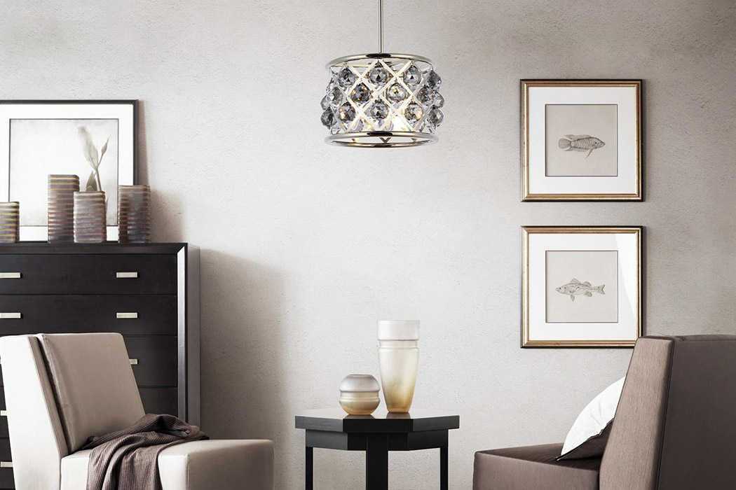 Elegant Crystal Grid Hoop 3 Light Chandelier - Polished Nickel/Silver, L 12" (1214D12PN-SS-RC)