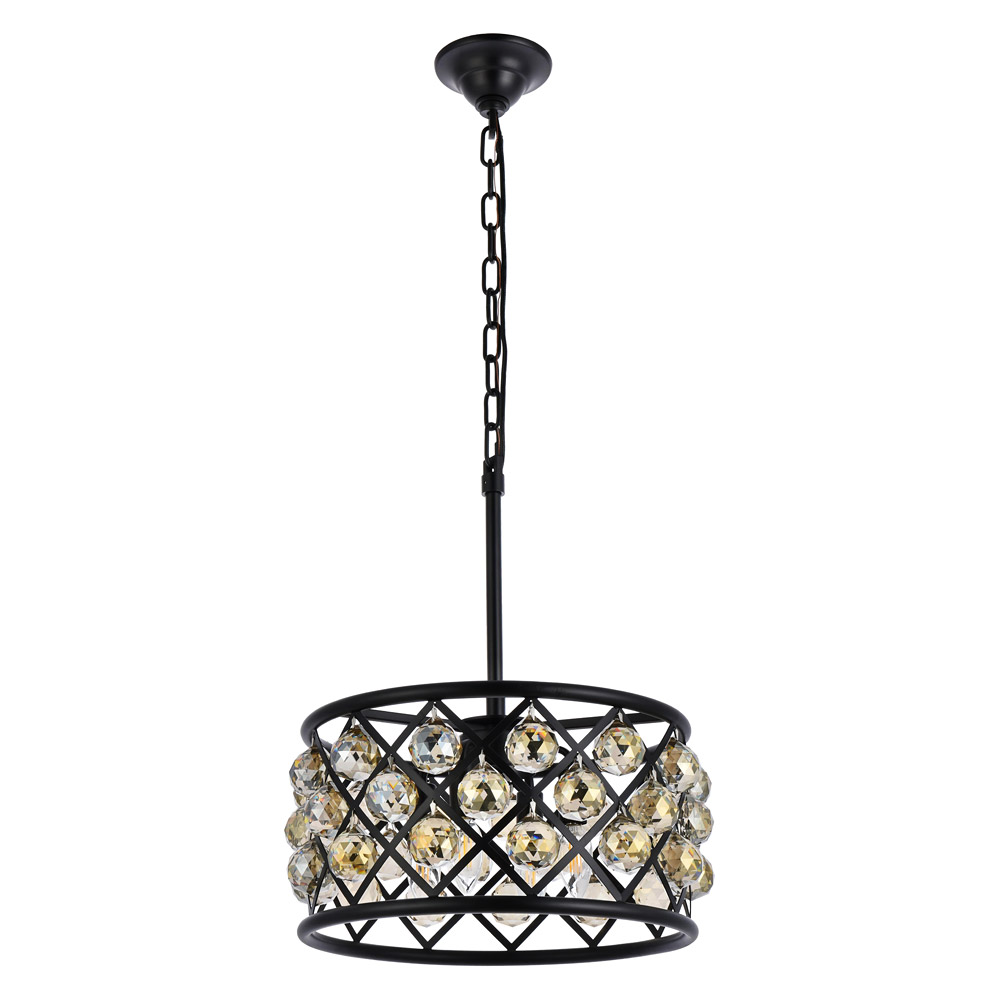 Elegant Crystal Grid Hoop 3 Light Chandelier - Matte Black/Gold, L 16" (1214D16MB-GT-RC)