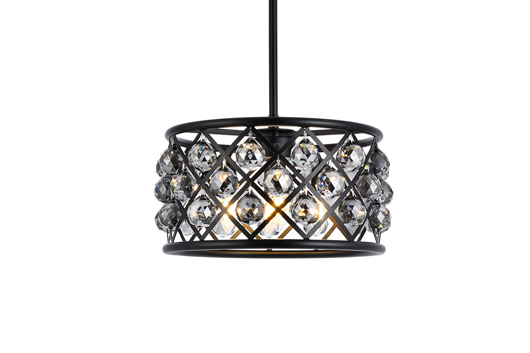 Elegant Crystal Grid Hoop 3 Light Chandelier - Matte Black/Silver, L 16" (1214D16MB-SS-RC)