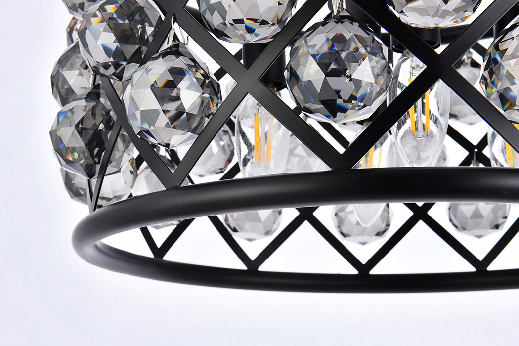 Elegant Crystal Grid Hoop 3 Light Chandelier - Matte Black/Silver, L 16" (1214D16MB-SS-RC)