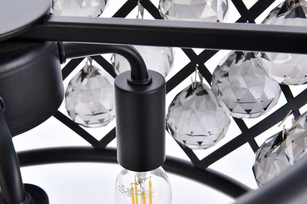 Elegant Crystal Grid Hoop 3 Light Chandelier - Matte Black/Silver, L 16" (1214D16MB-SS-RC)