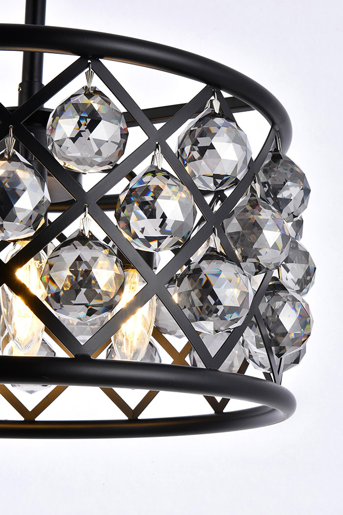 Elegant Crystal Grid Hoop 3 Light Chandelier - Matte Black/Silver, L 16" (1214D16MB-SS-RC)