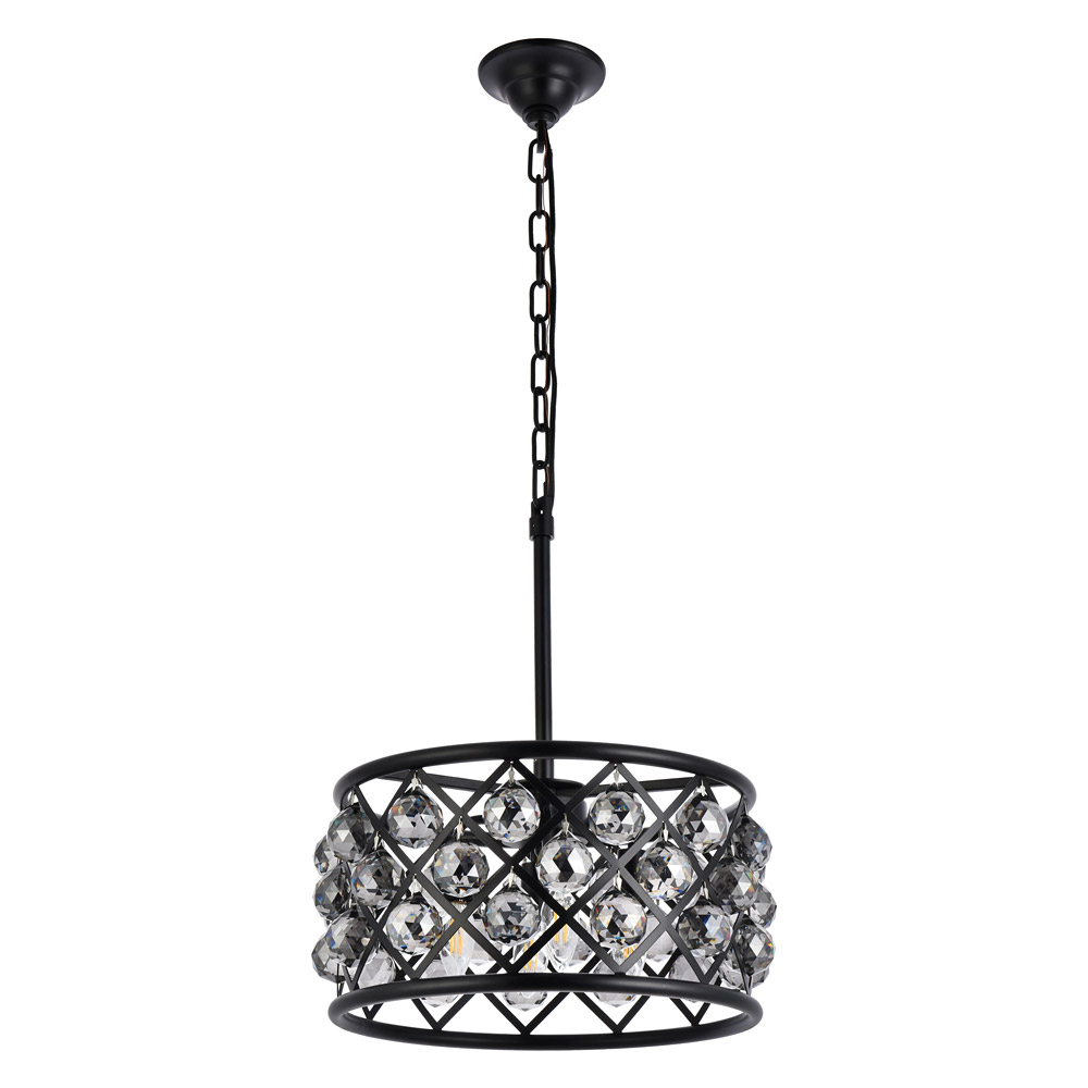 Elegant Crystal Grid Hoop 3 Light Chandelier - Matte Black/Silver, L 16" (1214D16MB-SS-RC)