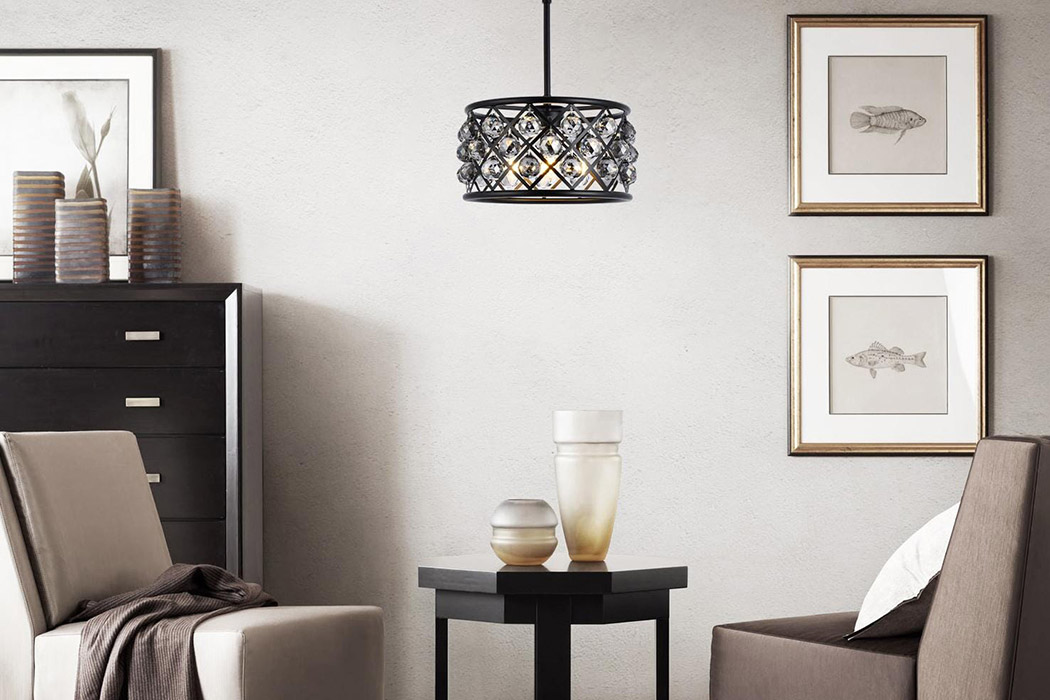 Elegant Crystal Grid Hoop 3 Light Chandelier - Matte Black/Silver, L 16" (1214D16MB-SS-RC)