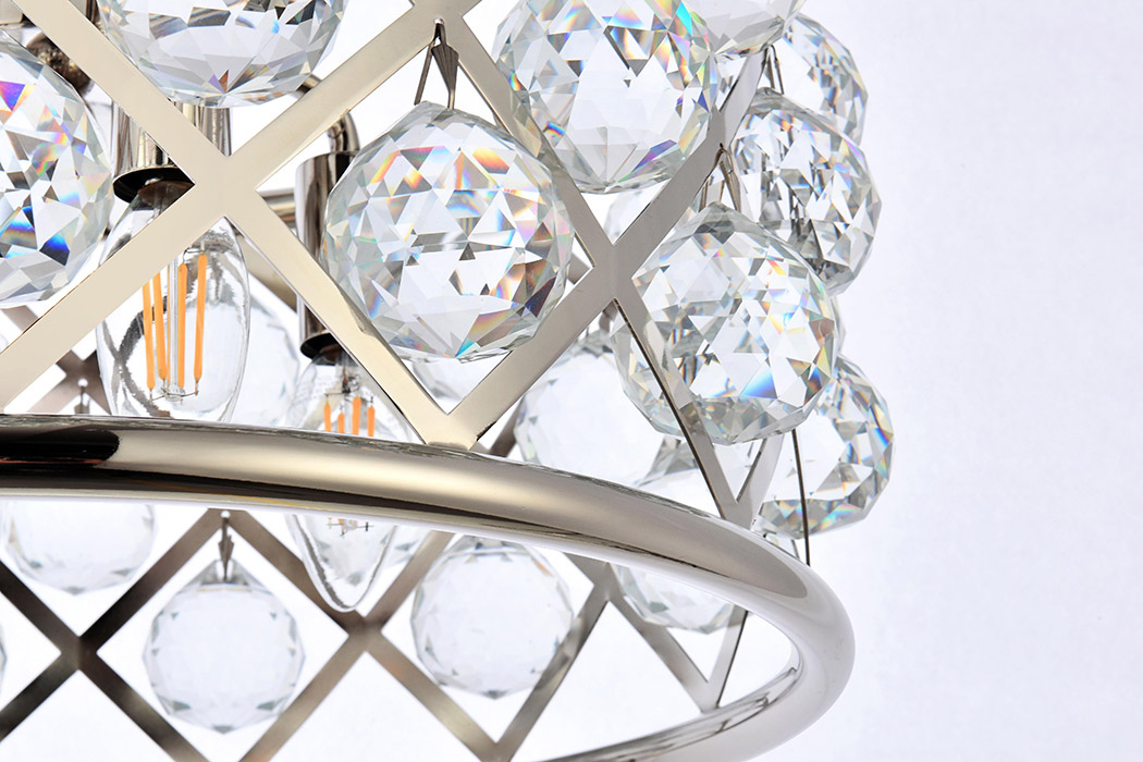 Elegant Crystal Grid Hoop 3 Light Chandelier - Polished Nickel, L 16" (1214D16PN-RC)