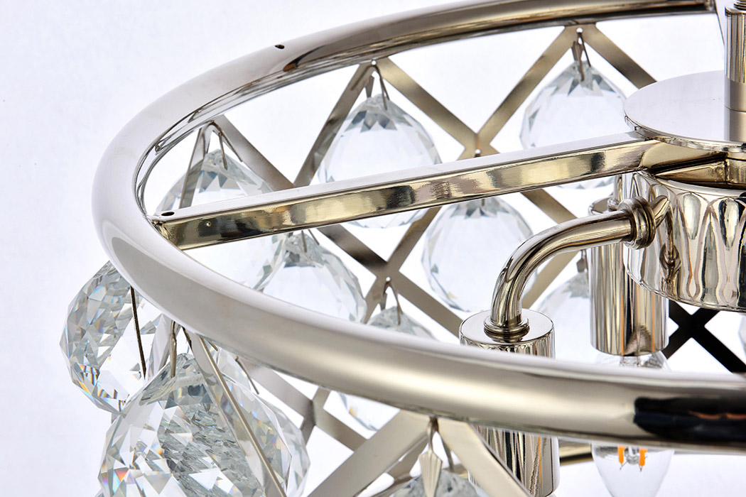 Elegant Crystal Grid Hoop 3 Light Chandelier - Polished Nickel, L 16" (1214D16PN-RC)
