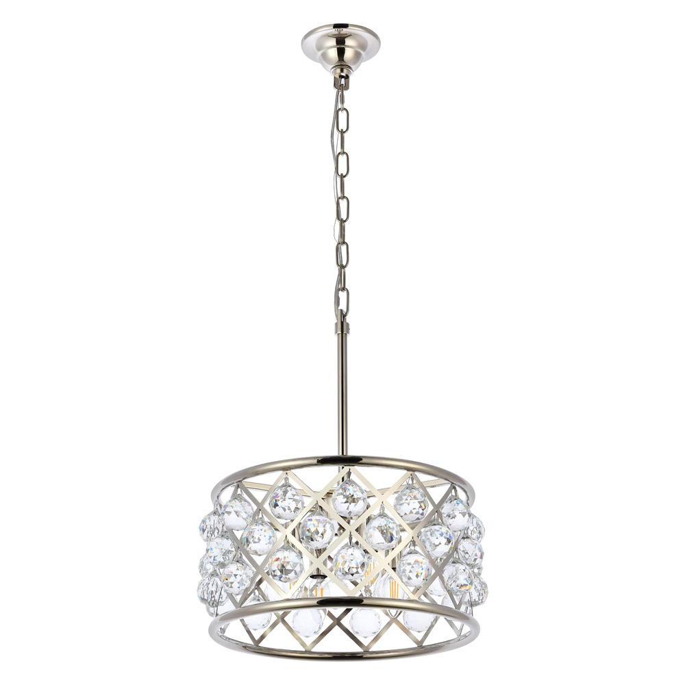 Elegant Crystal Grid Hoop 3 Light Chandelier - Polished Nickel, L 16" (1214D16PN-RC)