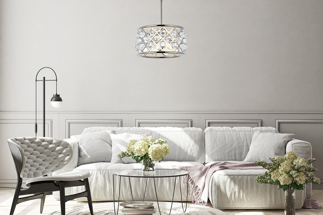 Elegant Crystal Grid Hoop 3 Light Chandelier - Polished Nickel, L 16" (1214D16PN-RC)