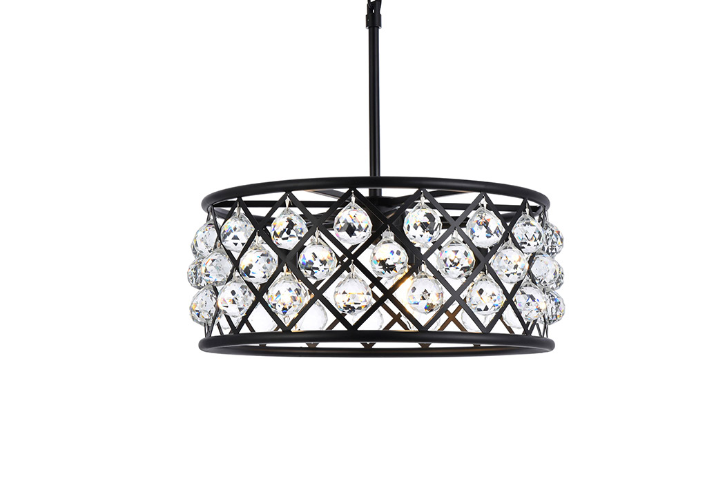 Elegant Crystal Grid Hoop 3 Light Chandelier - Matte Black, L 20" (1214D20MB-RC)