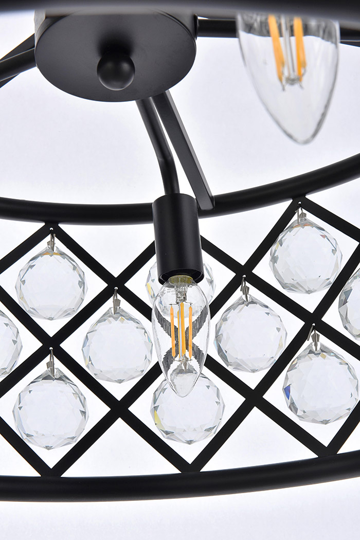 Elegant Crystal Grid Hoop 3 Light Chandelier - Matte Black, L 20" (1214D20MB-RC)