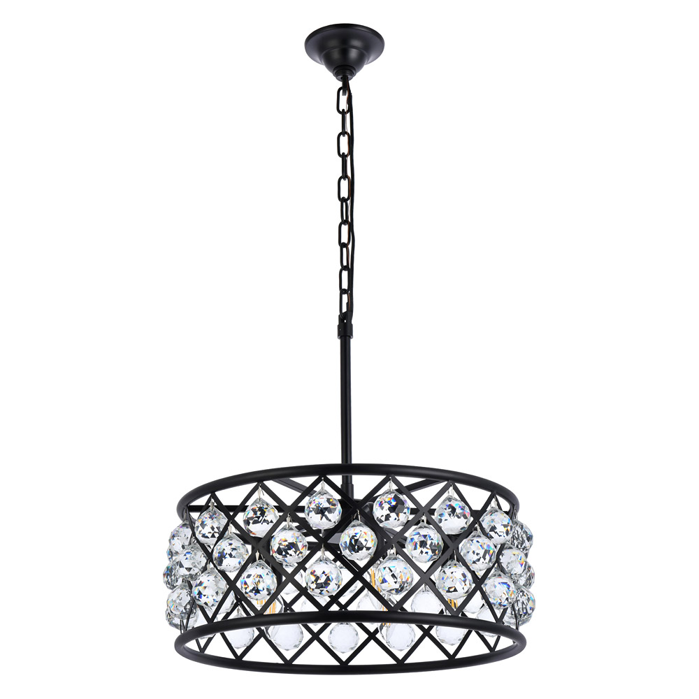 Elegant Crystal Grid Hoop 3 Light Chandelier - Matte Black, L 20" (1214D20MB-RC)