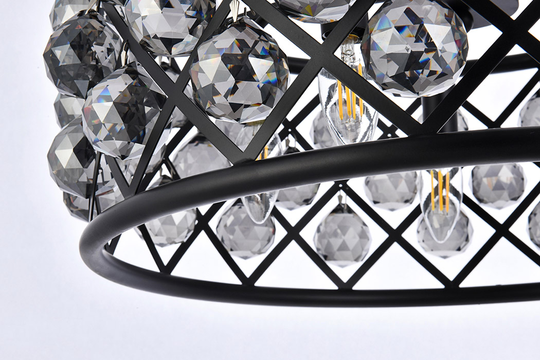 Elegant Crystal Grid Hoop 3 Light Chandelier - Matte Black/Silver, L 20" (1214D20MB-SS-RC)