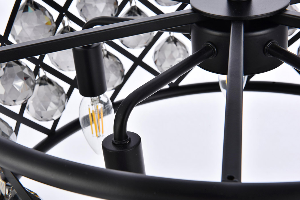 Elegant Crystal Grid Hoop 3 Light Chandelier - Matte Black/Silver, L 20" (1214D20MB-SS-RC)