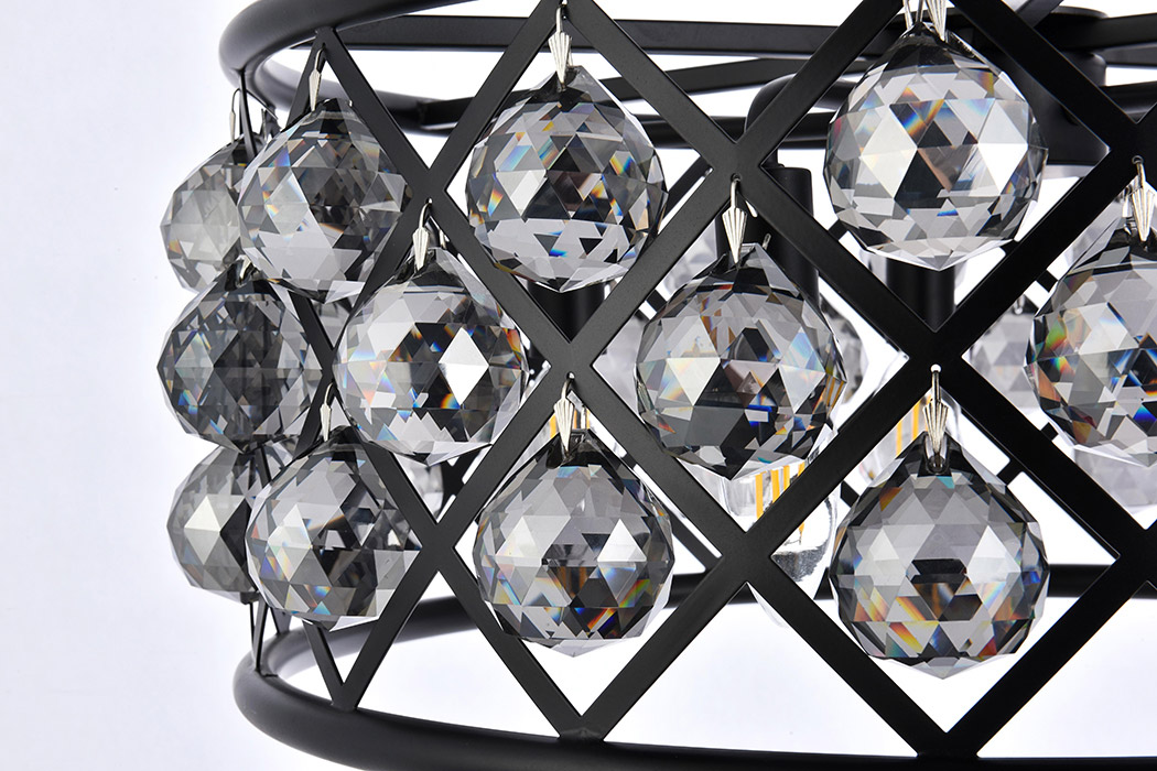 Elegant Crystal Grid Hoop 3 Light Chandelier - Matte Black/Silver, L 20" (1214D20MB-SS-RC)