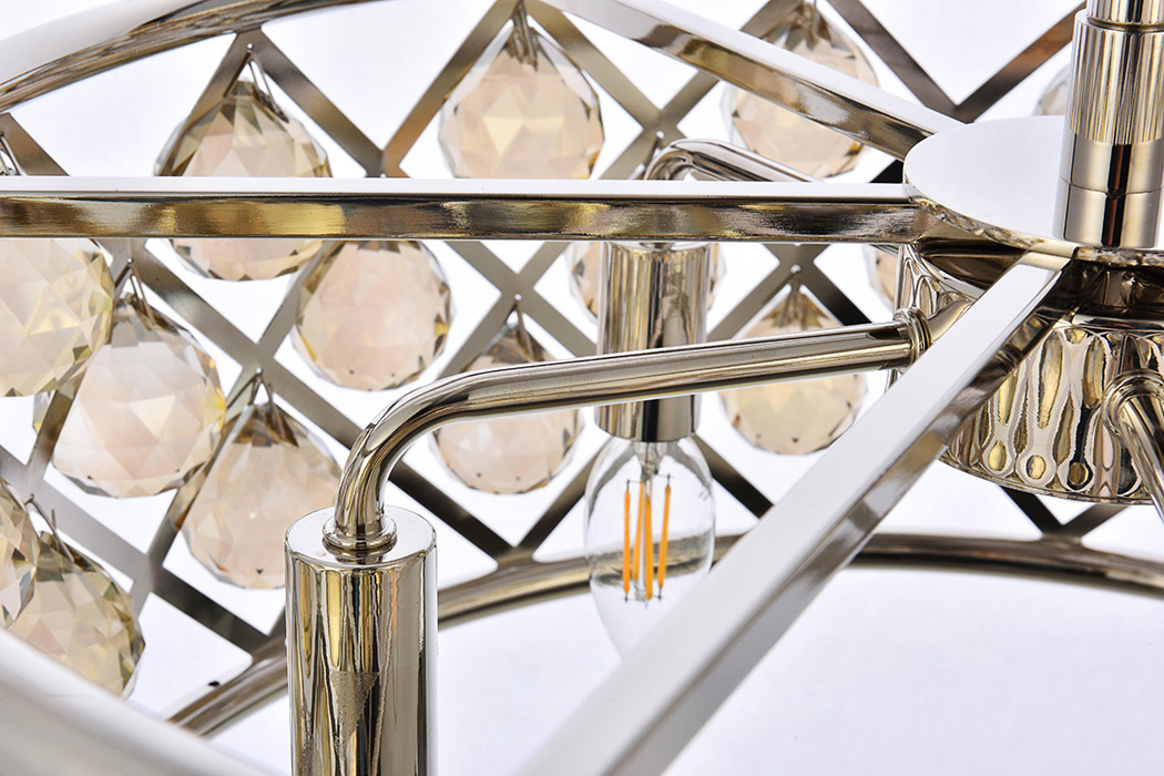 Elegant Crystal Grid Hoop 3 Light Chandelier - Polished Nickel/Gold, L 20" (1214D20PN-GT-RC)