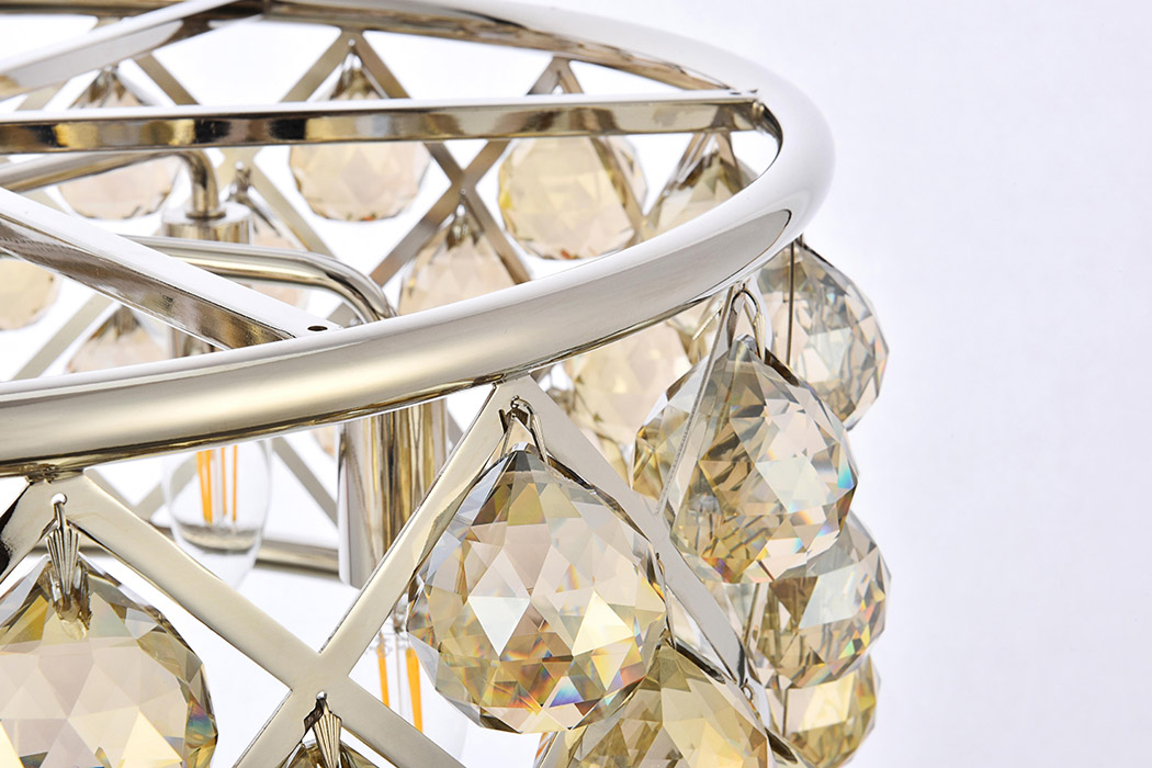 Elegant Crystal Grid Hoop 3 Light Chandelier - Polished Nickel/Gold, L 20" (1214D20PN-GT-RC)