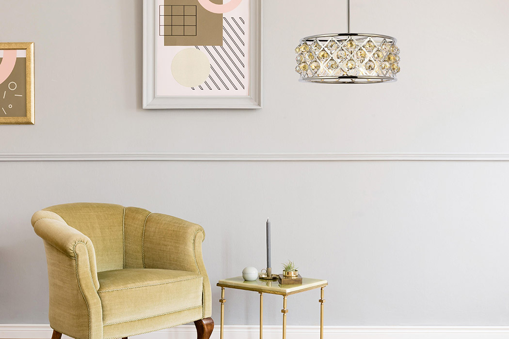Elegant Crystal Grid Hoop 3 Light Chandelier - Polished Nickel/Gold, L 20" (1214D20PN-GT-RC)
